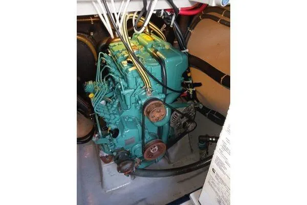 Susie Sea Yacht Photos Pics Engine compartment of 2019 Nautitech 46 Open catamaran, showcasing marine engine details.