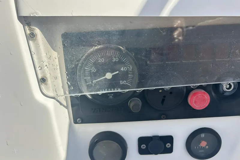 Sea No Evil Yacht Photos Pics Control panel of a 2003 Beneteau Oceanis 42CC sailboat with gauges and switches.