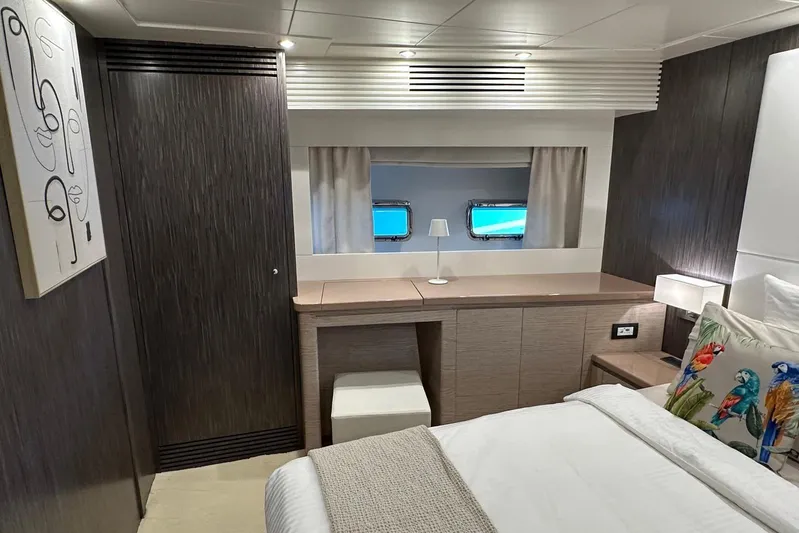  Yacht Photos Pics Luxurious cabin interior of 2021 Terranova Yachts T85 with modern decor and ocean view.