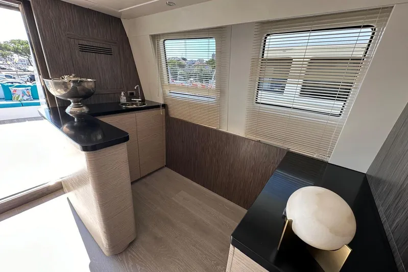  Yacht Photos Pics Luxurious interior of 2021 Terranova Yachts T85 with modern decor and elegant finishes.