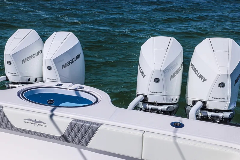  Yacht Photos Pics 2025 Invincible 35 Catamaran with four Mercury Verado engines on the water.