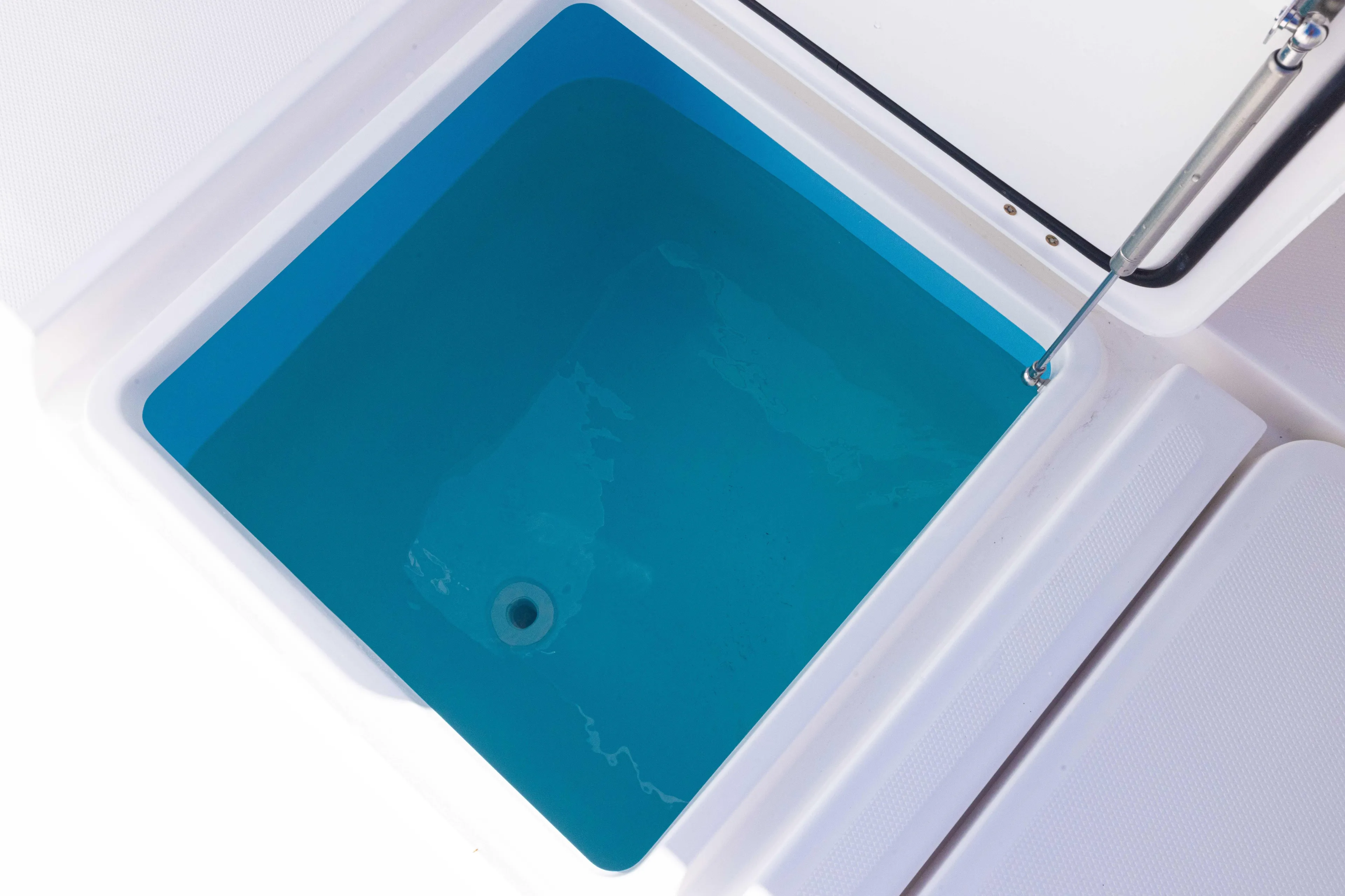  Yacht Photos Pics Livewell on 2025 Invincible 35 Catamaran, featuring a clean, blue interior.