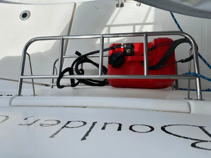 Bat Ha Yam Yacht Photos Pics Red fuel tank on Leopard 47 catamaran deck, 2001 model.