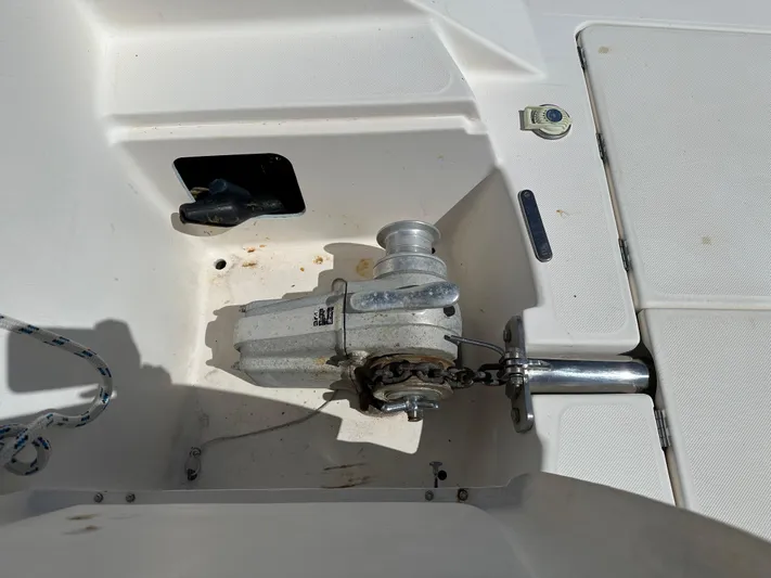 Bat Ha Yam Yacht Photos Pics Anchor winch on 2001 Leopard 47 yacht deck.