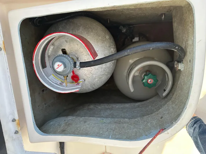 Bat Ha Yam Yacht Photos Pics Propane storage compartment on a 2001 Leopard 47 yacht.