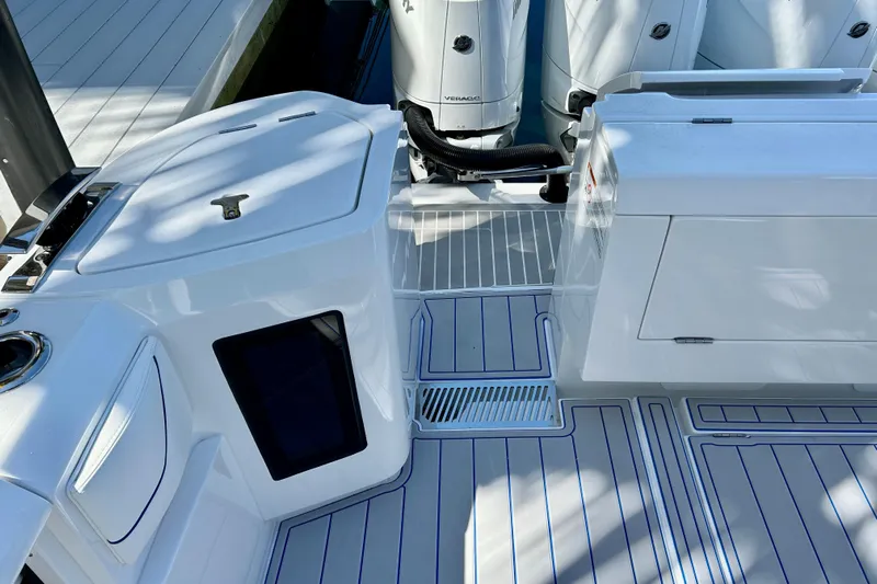 La Tuya Yacht Photos Pics 2025 Intrepid 43 Nomad SE boat deck with sleek design and modern features.