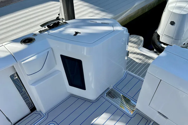 La Tuya Yacht Photos Pics 2025 Intrepid 43 Nomad SE boat deck with sleek design and modern features.