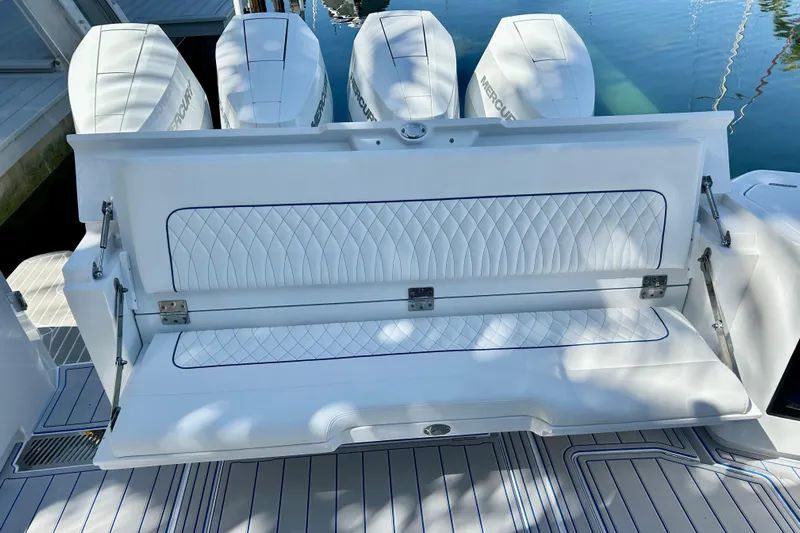 La Tuya Yacht Photos Pics 2025 Intrepid 43 Nomad SE boat with luxurious seating and powerful Mercury engines.