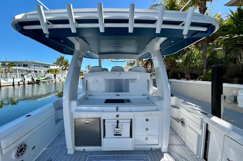 La Tuya Yacht Photos Pics 2025 Intrepid 43 Nomad SE boat interior with sleek design and modern amenities.