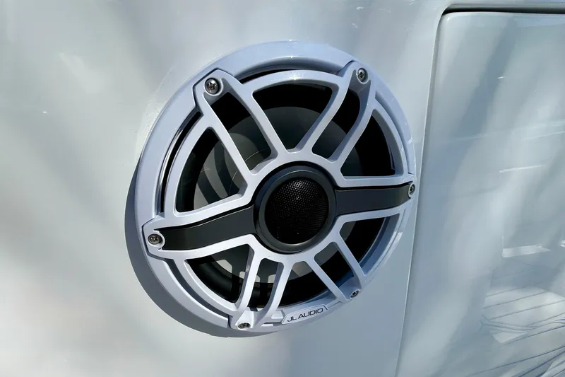 La Tuya Yacht Photos Pics Marine speaker on 2025 Intrepid 43 Nomad SE boat, featuring JL Audio design.