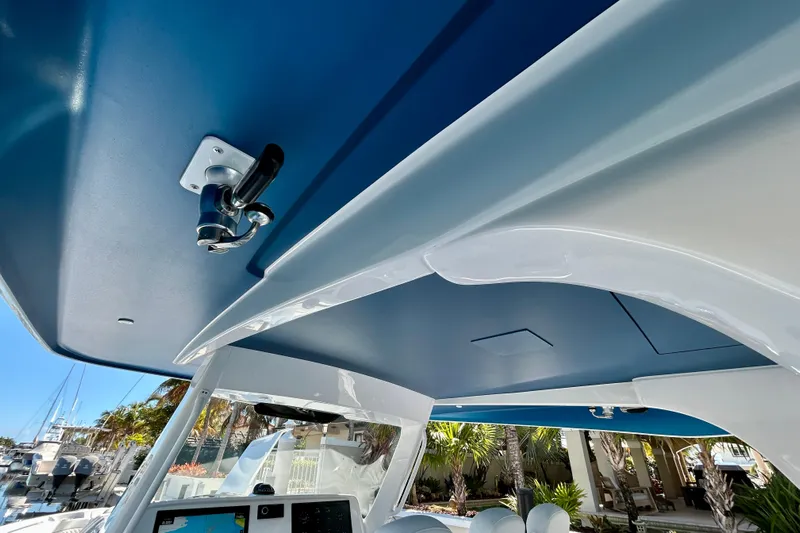 La Tuya Yacht Photos Pics 2025 Intrepid 43 Nomad SE boat interior, featuring sleek design and modern navigation equipment.