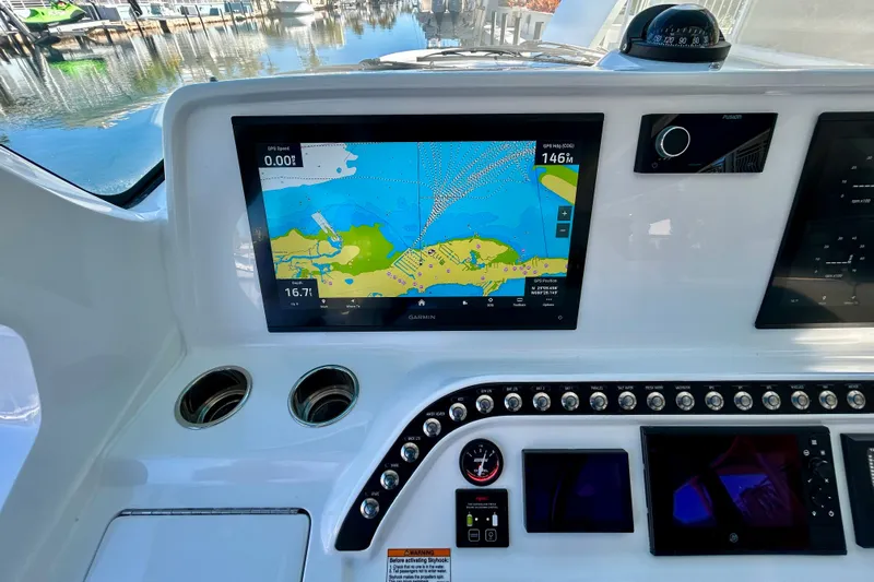La Tuya Yacht Photos Pics Dashboard of 2025 Intrepid 43 Nomad SE with navigation display and controls.