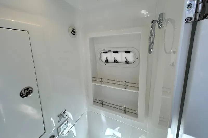 La Tuya Yacht Photos Pics Interior of 2025 Intrepid 43 Nomad SE boat, featuring sleek storage compartments.