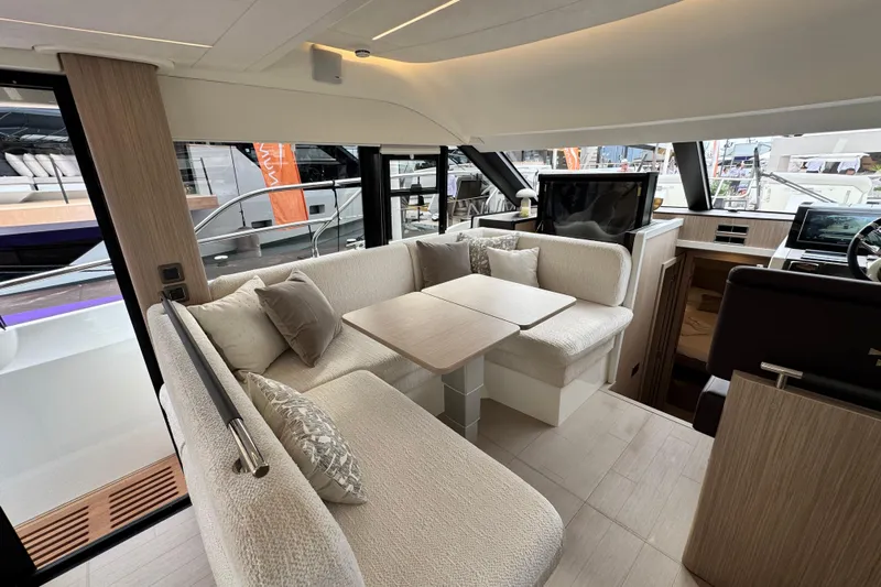  Yacht Photos Pics Luxurious interior of 2026 Prestige Yachts F4.3, featuring elegant seating and modern design.
