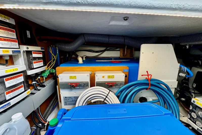 Changes In Latitude Yacht Photos Pics Electrical system and storage area of 2022 Beneteau Swift Trawler 41 Fly.