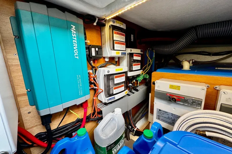 Changes In Latitude Yacht Photos Pics Electrical system of a 2022 Beneteau Swift Trawler 41 Fly, featuring Mastervolt components.