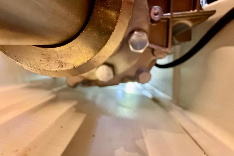 Changes In Latitude Yacht Photos Pics Close-up of mechanical components inside a 2022 Beneteau Swift Trawler 41 Fly.