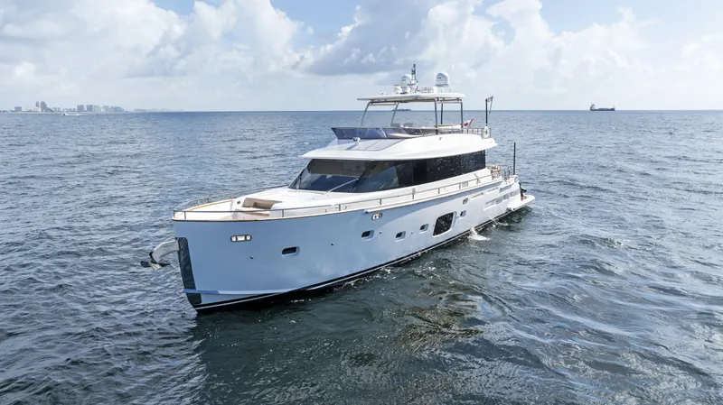  Yacht Photos Pics Azimut Magellano 76 yacht cruising on open sea, 2016 model.