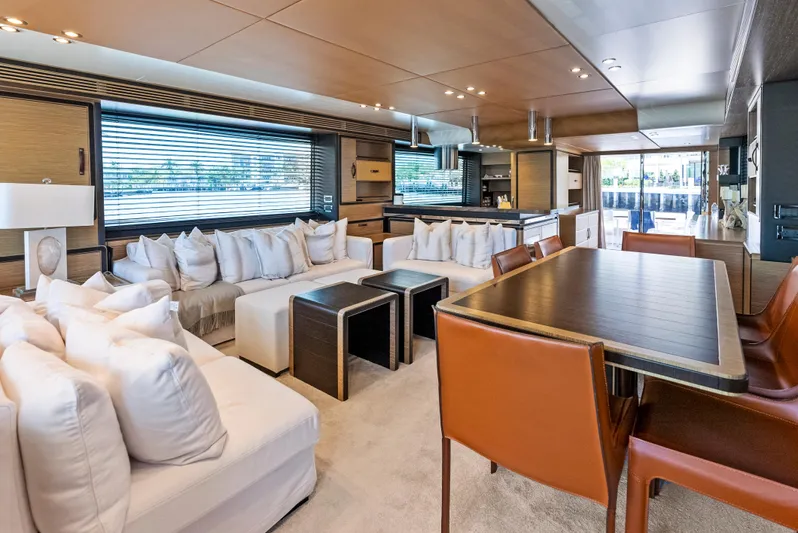  Yacht Photos Pics Luxurious interior of 2016 Azimut Magellano 76 yacht with modern furnishings and elegant design.