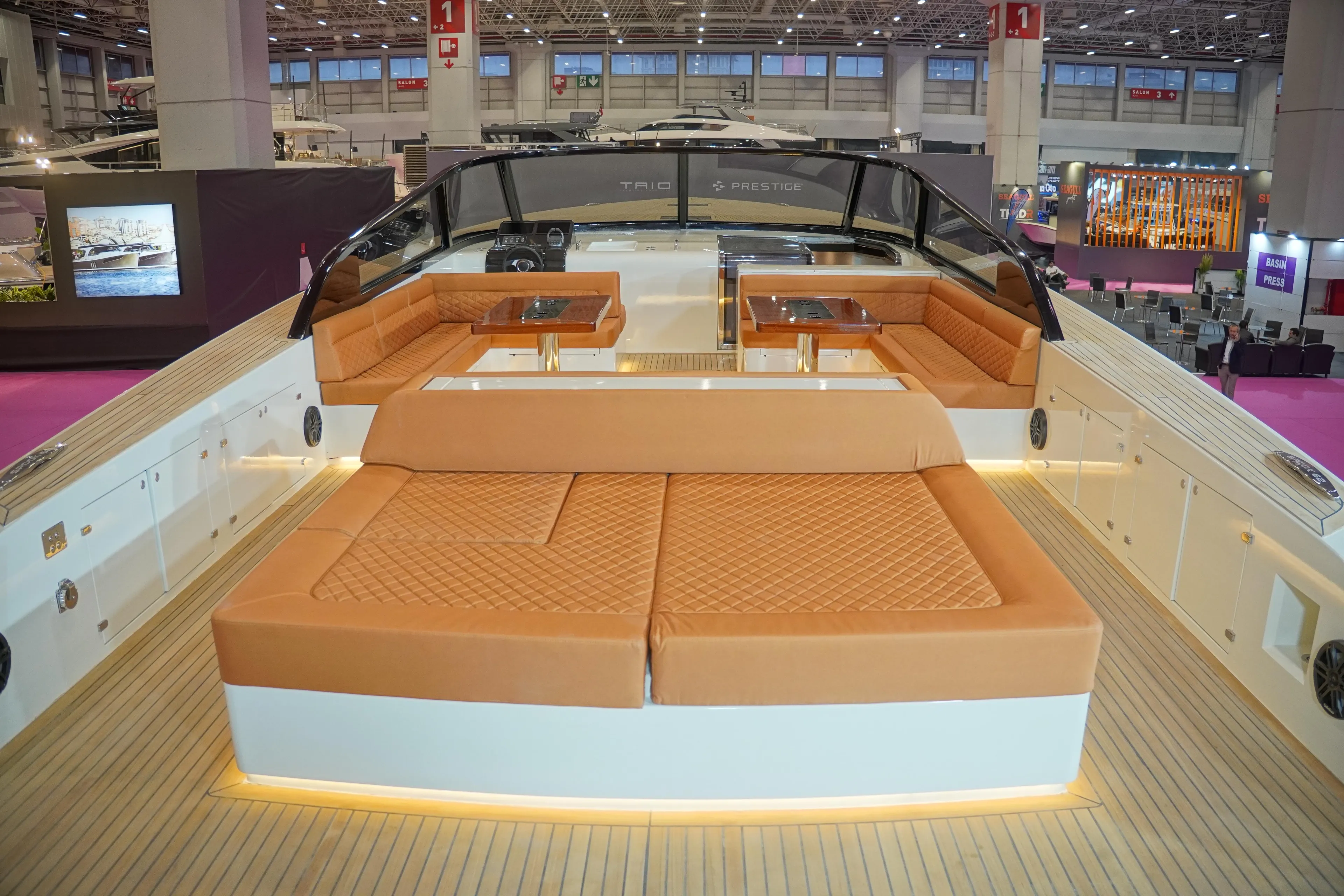 Luxurious 2026 Phantom Spook 62 yacht interior with elegant seating and modern design.