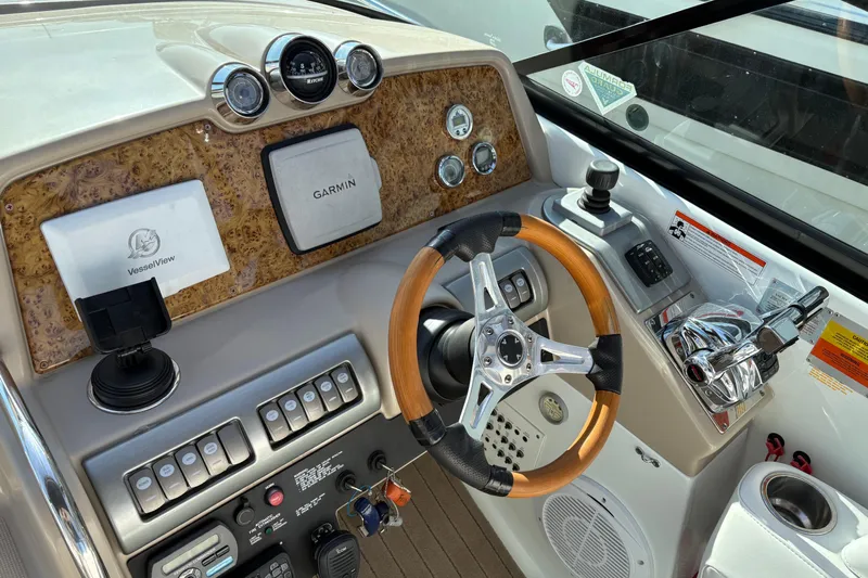 Cool Change Yacht Photos Pics Dashboard of a 2008 Formula 350 Sun Sport boat with Garmin navigation system.