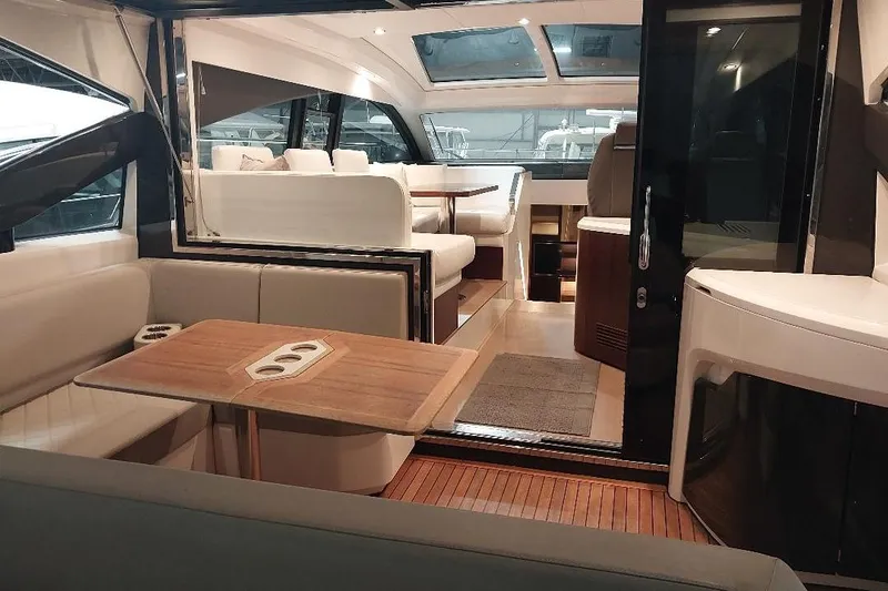 Grata Yacht Photos Pics Interior of 2022 Fairline Targa 45 GT yacht, featuring elegant seating and modern design.