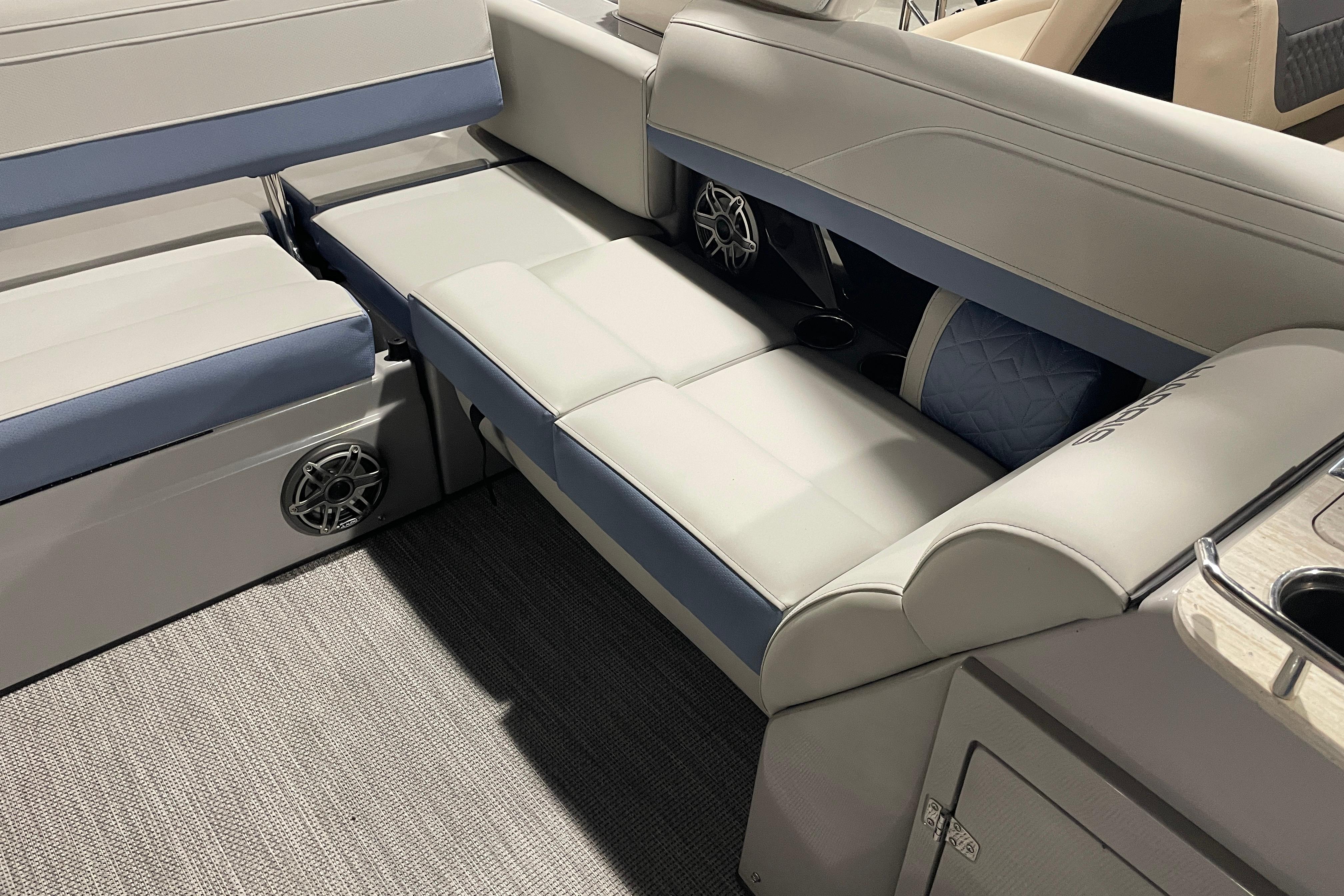 Luxurious seating on 2026 Harris Grand Mariner SEL 250 boat, featuring modern design and comfort.
