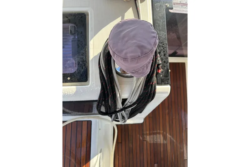 Margaret Yacht Photos Pics Winch and ropes on 2014 Beneteau Oceanis 48 yacht deck.