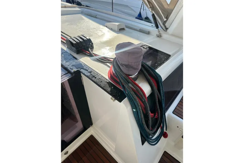 Margaret Yacht Photos Pics Deck of 2014 Beneteau Oceanis 48 with ropes and winch.