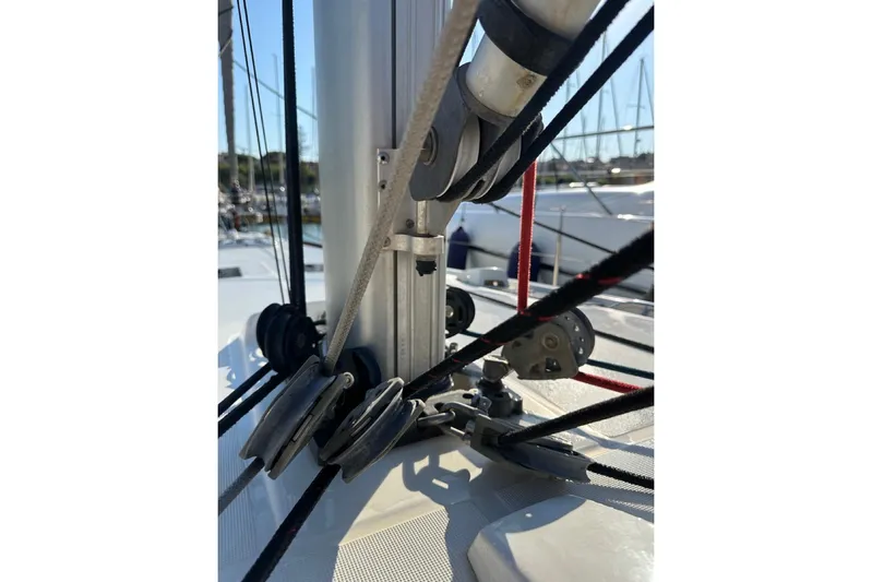 Margaret Yacht Photos Pics Close-up of rigging on a 2014 Beneteau Oceanis 48 sailboat.