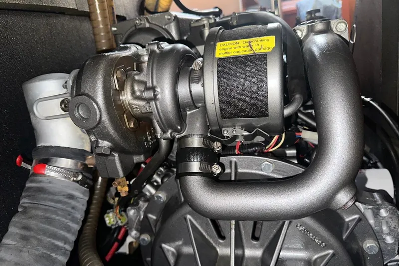 Margaret Yacht Photos Pics Engine compartment of a 2014 Beneteau Oceanis 48 sailboat, showcasing mechanical components.