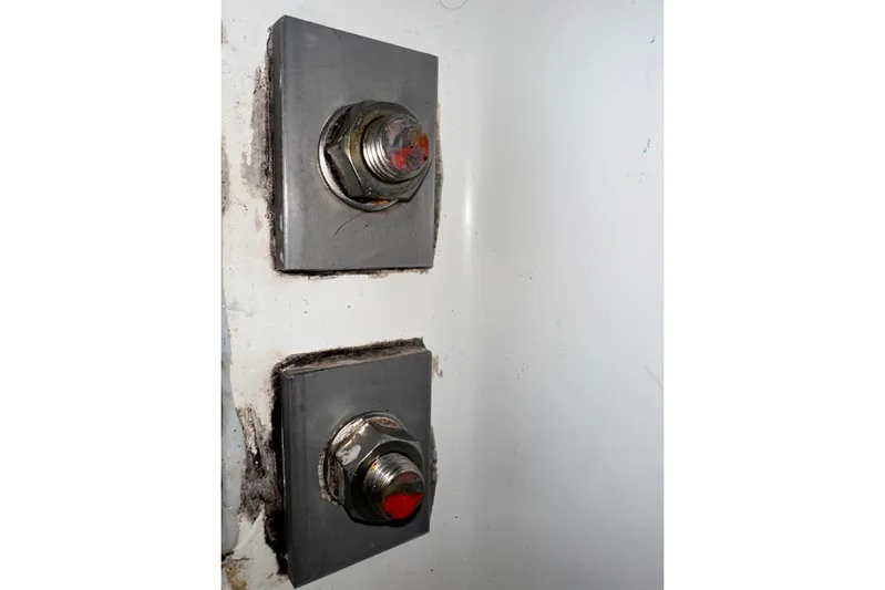 Margaret Yacht Photos Pics Close-up of bolts on a 2014 Beneteau Oceanis 48 yacht.