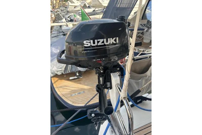 Margaret Yacht Photos Pics Suzuki outboard motor on a 2014 Beneteau Oceanis 48 sailboat.