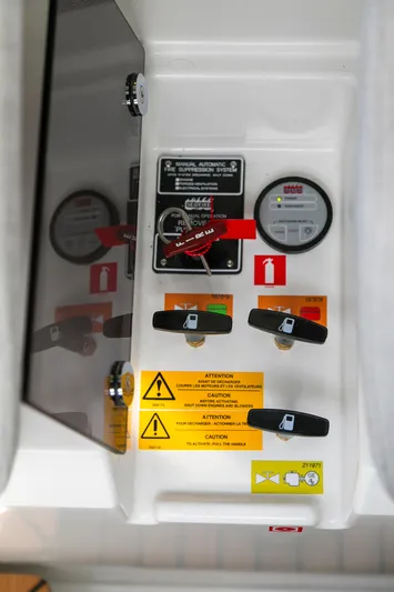  Yacht Photos Pics Control panel of 2025 Beneteau Gran Turismo 45 with safety warnings and gauges.