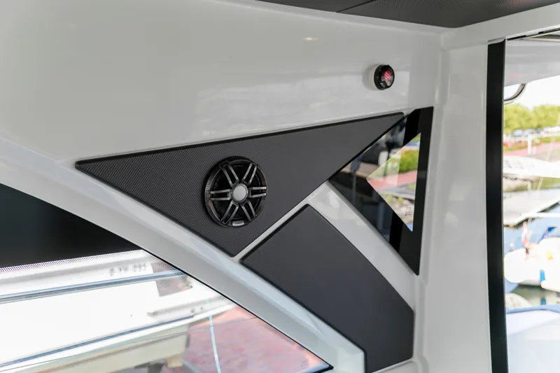  Yacht Photos Pics Interior detail of 2025 Beneteau Gran Turismo 45 yacht, featuring sleek speaker design.