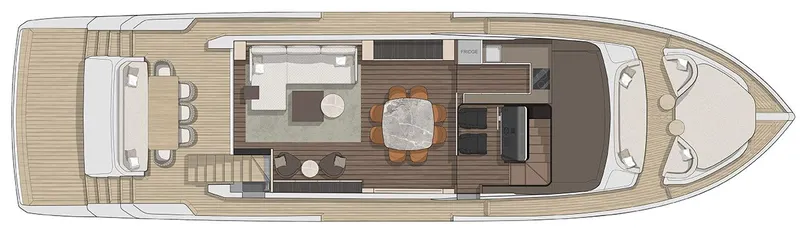  Yacht Photos Pics Floor plan of 2022 Cranchi Sessantasette 67 yacht, showcasing interior layout and design.