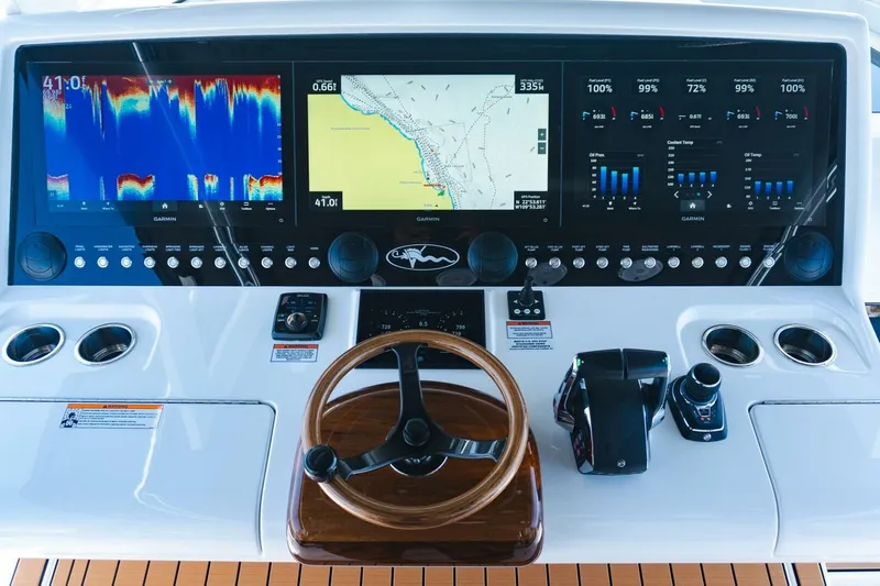 Galati Yacht Sales Trade Yacht Photos Pics 2024 Valhalla Boatworks V-55 helm with advanced navigation and control systems.