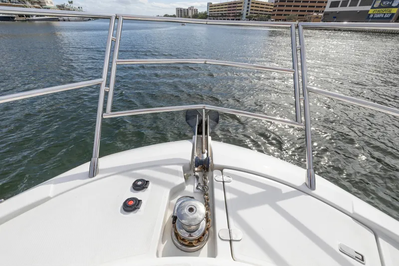 Liquidity Yacht Photos Pics Bow view of 2012 Azimut 48 Flybridge yacht on water.