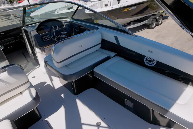  Yacht Photos Pics 2017 Regal 29 OBX boat interior with sleek seating and modern dashboard.