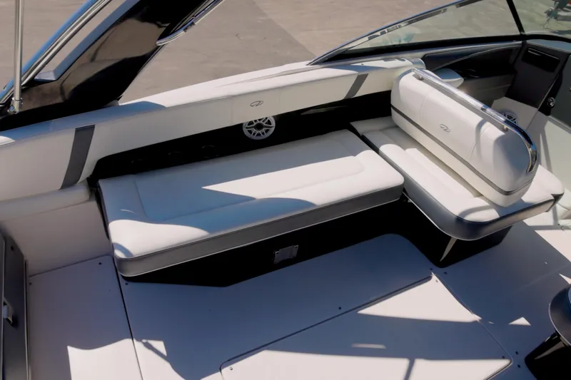  Yacht Photos Pics 2017 Regal 29 OBX boat interior with white seating and sleek design.