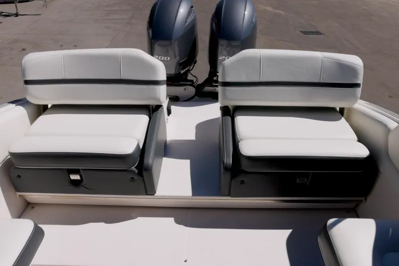  Yacht Photos Pics 2017 Regal 29 OBX boat with dual seating and twin outboard engines.