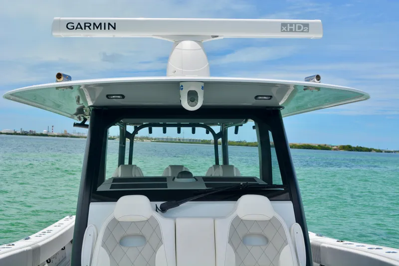  Yacht Photos Pics 2023 Freeman 43 boat with Garmin xHD2 radar on calm waters.