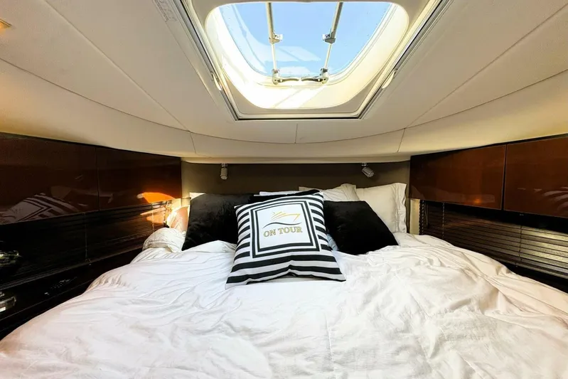  Yacht Photos Pics Luxurious cabin interior of 2008 Sea Ray 47 Sedan Bridge yacht with skylight.