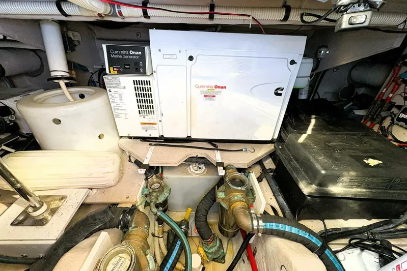  Yacht Photos Pics Engine room of 2008 Sea Ray 47 Sedan Bridge with Cummins Onan marine generator.