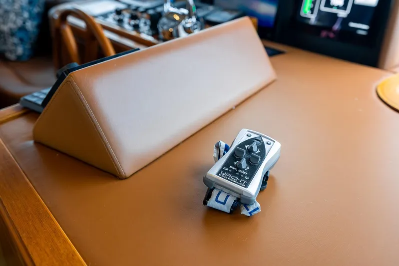 Whitefish Yacht Photos Pics Remote control on the helm of a 2013 Ocean Alexander 72 Pilothouse yacht.