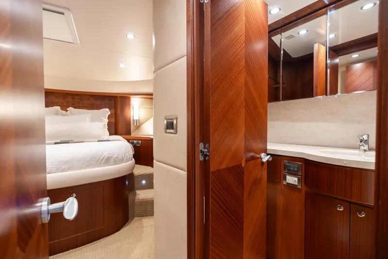Whitefish Yacht Photos Pics Luxurious interior of 2013 Ocean Alexander 72 Pilothouse yacht with elegant wood finishes.