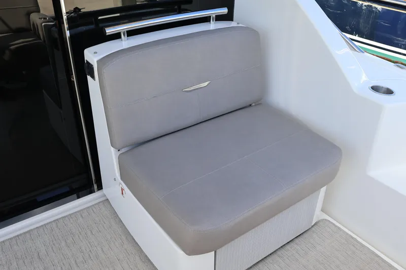 Lady Linn Yacht Photos Pics Gray seating area on 2020 Tiara Yachts C44 Coupe, featuring modern design and comfort.