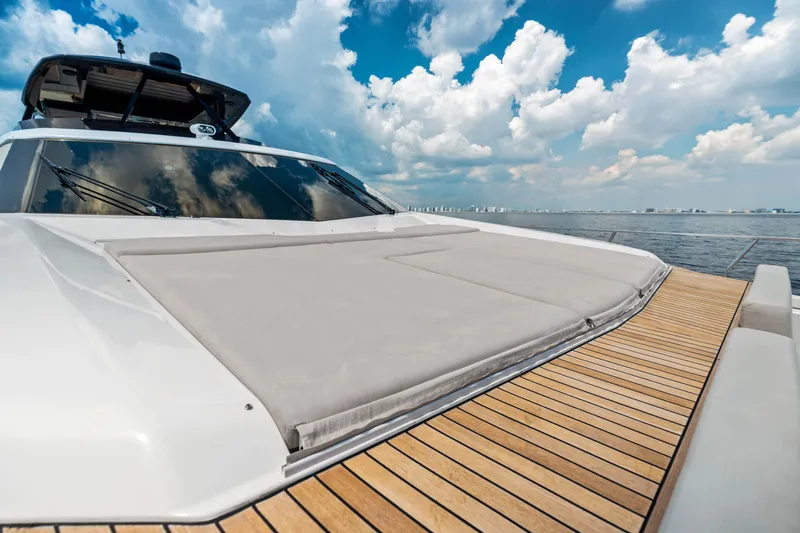 Our Trade Yacht Photos Pics Luxury 2021 Ferretti Yachts 920 with sleek deck and stunning ocean view.