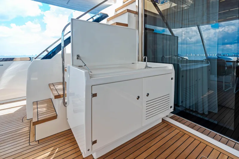 Our Trade Yacht Photos Pics Luxury Ferretti Yachts 920, 2021 model, featuring sleek deck design and modern amenities.