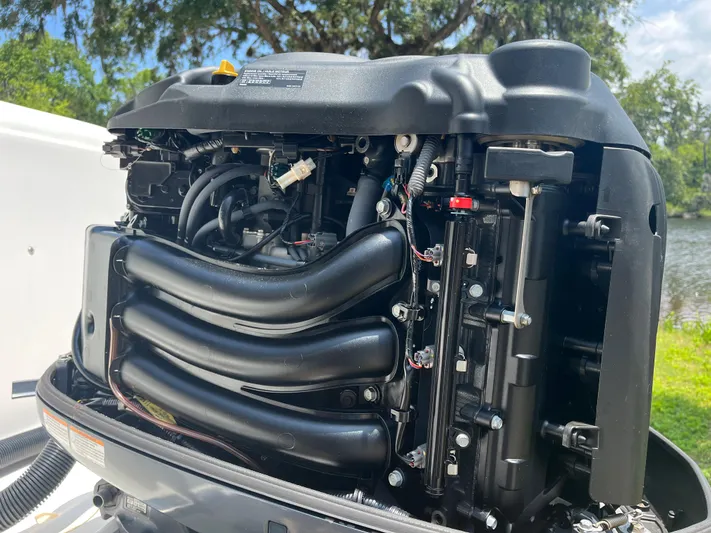  Yacht Photos Pics 2015 Robalo R305 Walkaround outboard engine close-up.